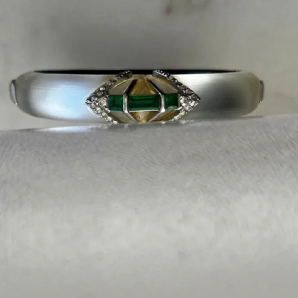 Alexis Bittar Bracelet white silverish color hinged bracelet with crystals. - Picture 2 of 5